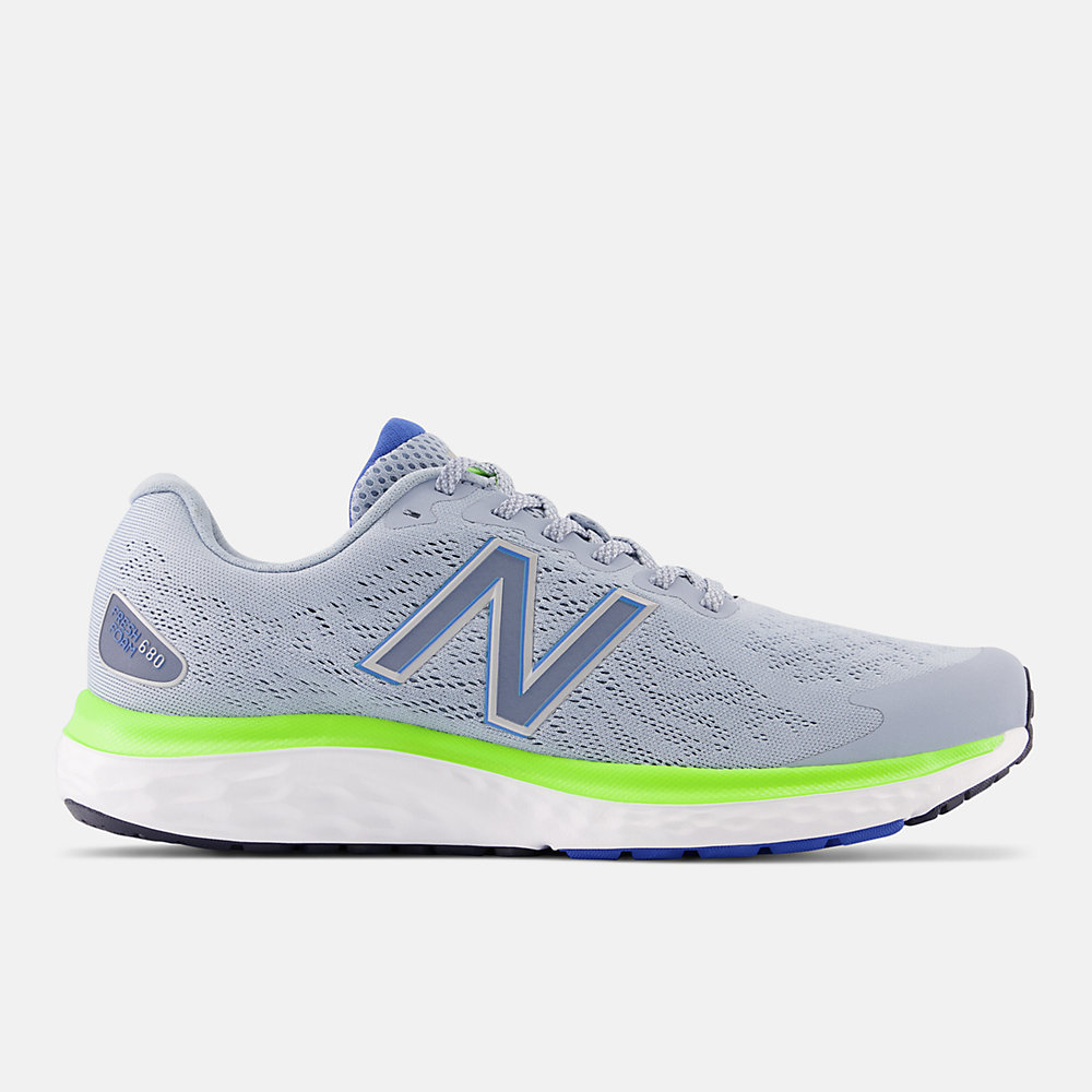 New Balance Fresh Foam 680v7 Shoes Light Arctic Grey with Silver Metallic and Pixel Green